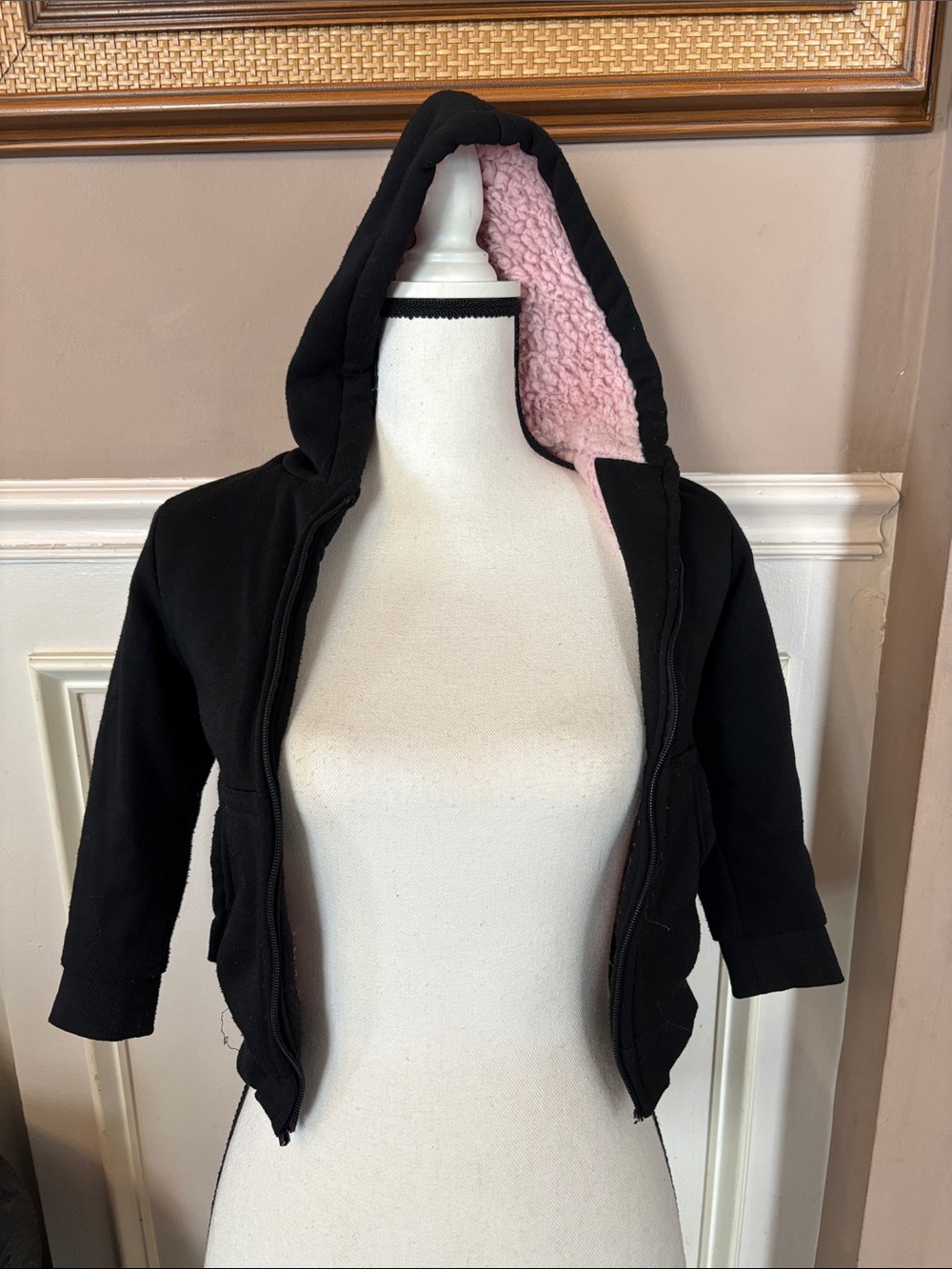 Black Hoodie Jacket with Pink Sherpa-kids
